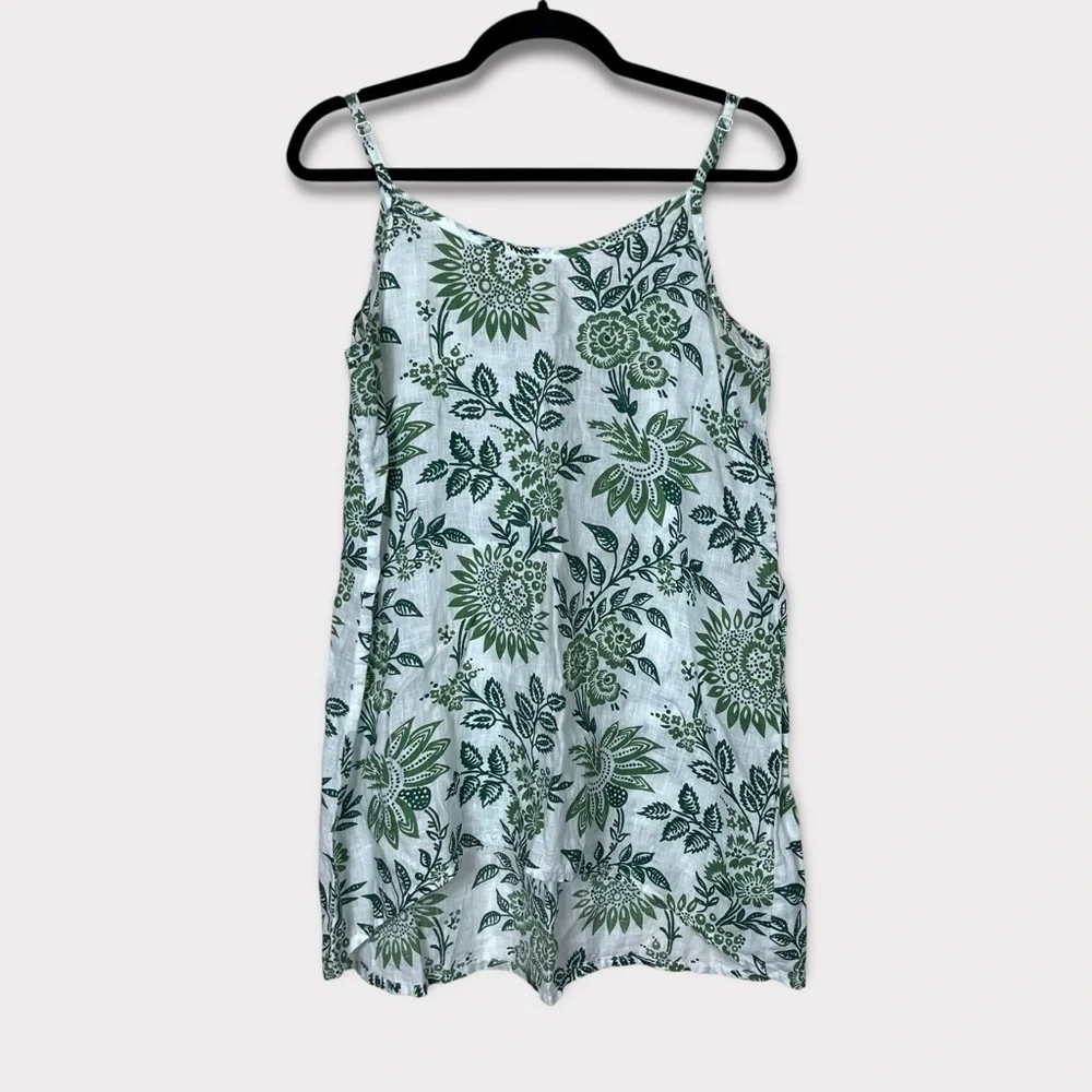 Flax Linen Floral Tank‎ Top Small Lagenlook Coastal Boho Minimalist